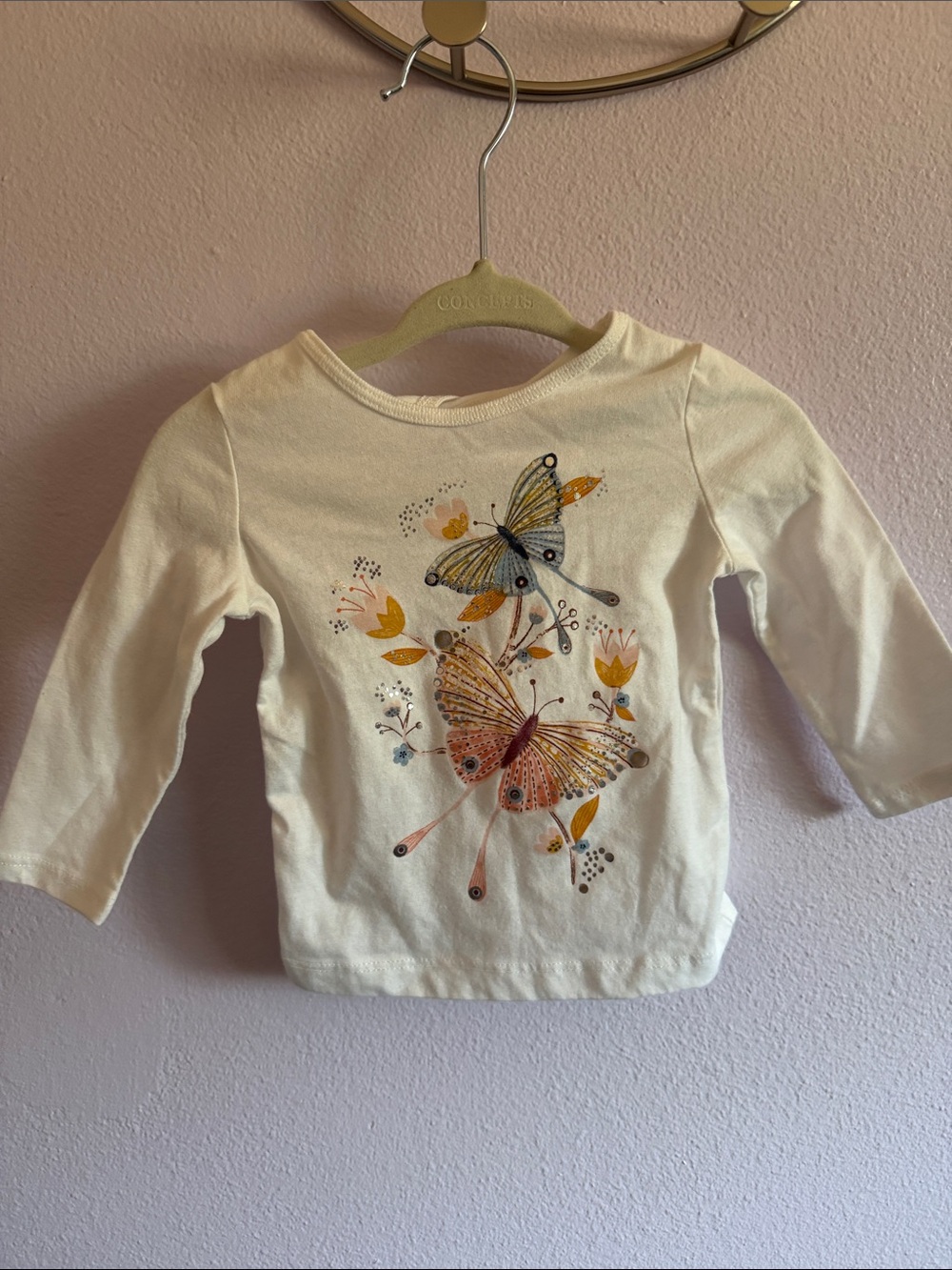 Carter's Cream Long-Sleeve Shirt with Butterfly & Floral Accent